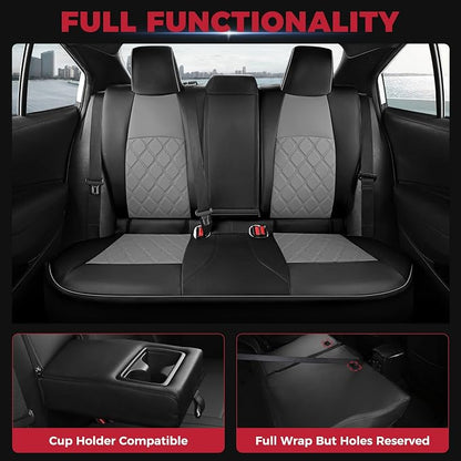 FREESOO for Toyota Corolla Seat Covers L LE XLE, LE Eco Sedan 2014 2015 2016 2017 2018 2019, Luxury Leather Seat Covers for Cars, Custom Fit Car Seat Covers, Waterproof Seat Cover, Black Gray Full Set
