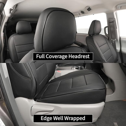 EKR Sienna Seat Covers for 2011-2020 Toyota Sienna XLE,Limited,Limited Premium,7 Seats,2nd Row Captain Seats W/Legrest,Seat Covers for SUV,Automotive Seat Cover Full Set-Three Row,Leather(Black)
