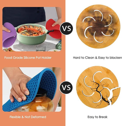 6 Pack Silicone Trivets for Hot Pots and Pans, 9" Colorful Silicone Trivet for Hot Dishes, Extra Large Non-Slip & Heat Resistant Hot Pads for Kitchen Counter(Colors)