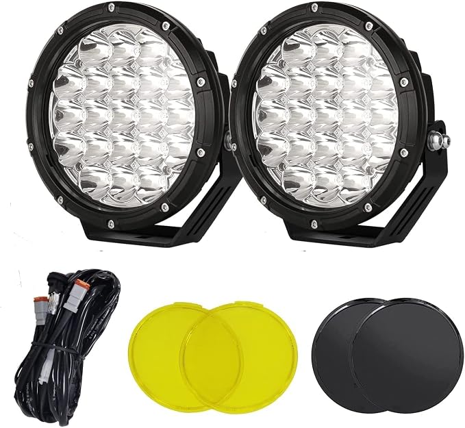 BIGLIONX Round LED Offroad Lights 7inch 2pcs 210W 32000LM LED Off Road Light Super Bright Amber Offroad Lights Driving Light Spot Light Bar with Wiring Harness IP68 for Trucks Pickup ATV UTV SUV