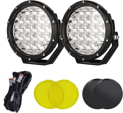 BIGLIONX Round LED Offroad Lights 7inch 2pcs 210W 32000LM LED Off Road Light Super Bright Amber Offroad Lights Driving Light Spot Light Bar with Wiring Harness IP68 for Trucks Pickup ATV UTV SUV
