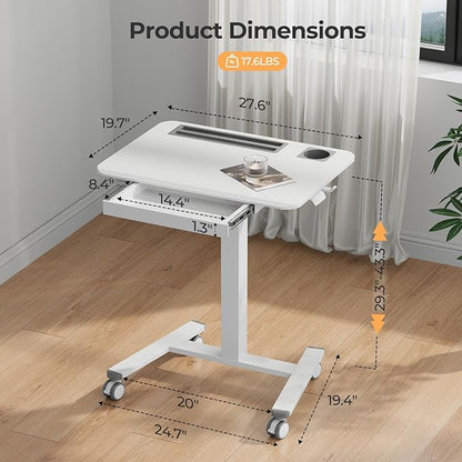Mobile Standing Desk with Drawer, Portable Laptop Cart on Wheels, Height