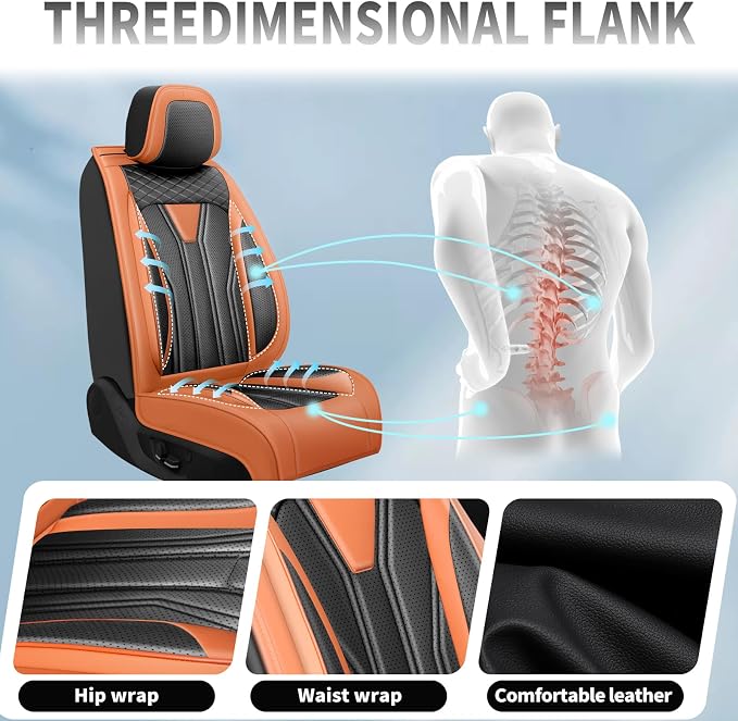 Fit Wrangler 4-Door Car Seat Covers for Jeep Wrangler 2010-2025 2026 -Premium Leather, Waterproof，Breathable，All-Weather Seat Cushion Protecto & Airbag Compatible, 2 Front Seat Orange & Black