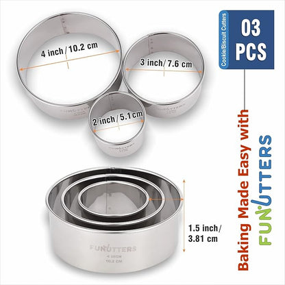 Cookie Cutter Set, Measuring 2'', and 4'', Round Metal Baking Rings