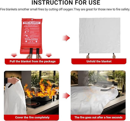 Heavy-Duty Emergency Fire Blanket, 2 Pack ??Fireproof Fiberglass Blanket for Kitchen, Home, Car, Grill, Fireplace, Camping, Heat Shield, Grease Fires, Emergency Fire Suppression