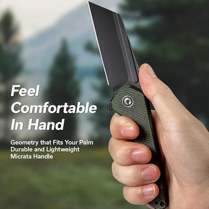 CIVIVI Pocket Knife for Men, ExOne Folding Knife with Flipper, 2.94" Nitro-V Reverse Tanto Blade Micarta Handle for Perfect EDC Gift C23036-3