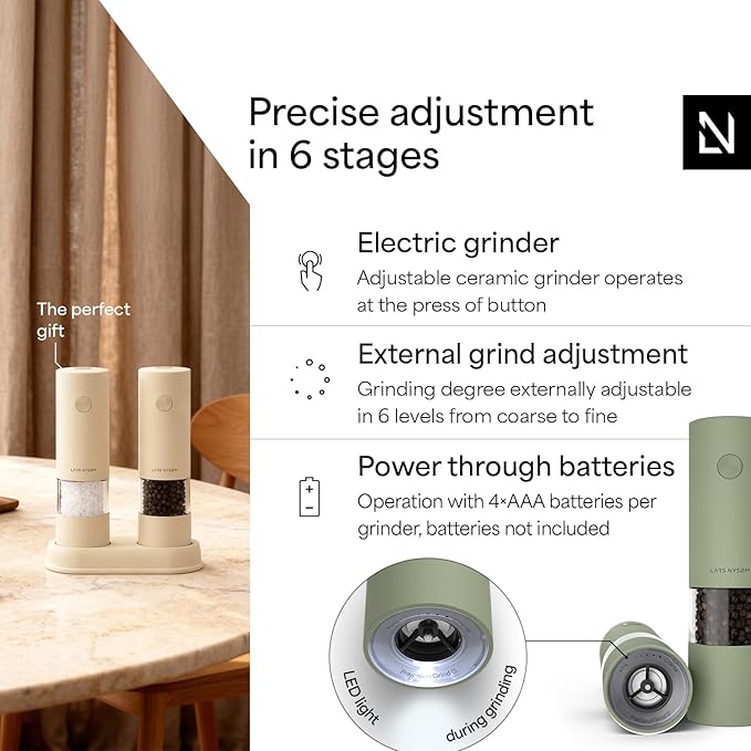 LARS NYSØM Electric Salt and Pepper Grinder Set I Automatic Salt and Pepper