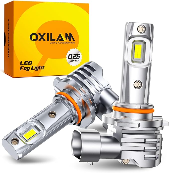 OXILAM 9006 Fog Light Bulbs, 400% Brighter, 6,500K Cool White, Wireless Plug and Plug Halogen Replacement, Fanless, 2 Pack