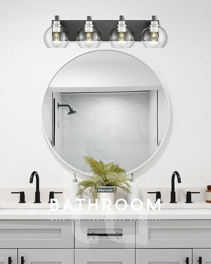 METWET Bathroom Light Fixtures, 4-Light Black and Brushed Nickel Bathroom