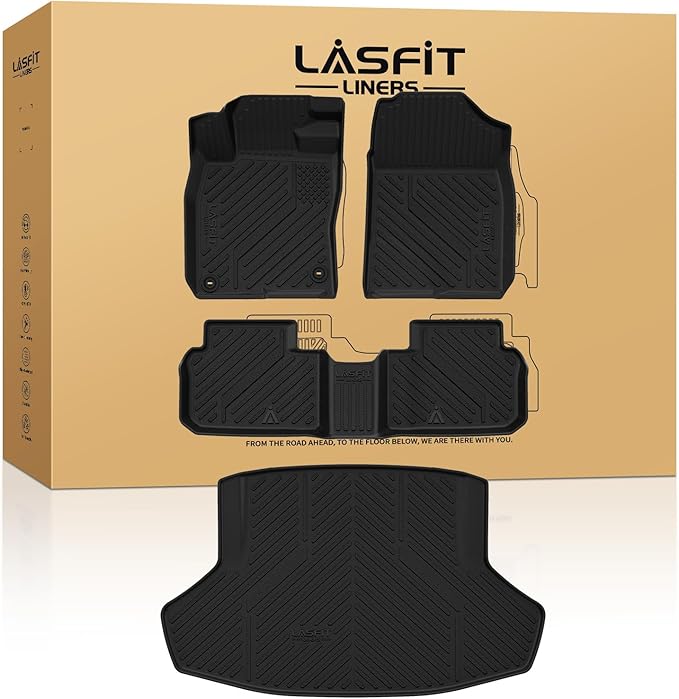 LASFIT Floor Mats & Trunk Mat for Honda Civic Hybrid Sedan 2025 2026 Only, All Weather TPE Custom Fit Car Floor Liner, 1st & 2nd Row & Cargo Mat, Black (Not for Civic Hybrid Hatchback)