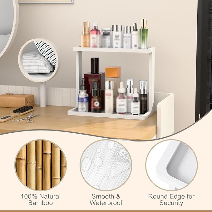 PEKER Bamboo Bathroom Organizer Countertop – Small Vanity Storage Shelf
