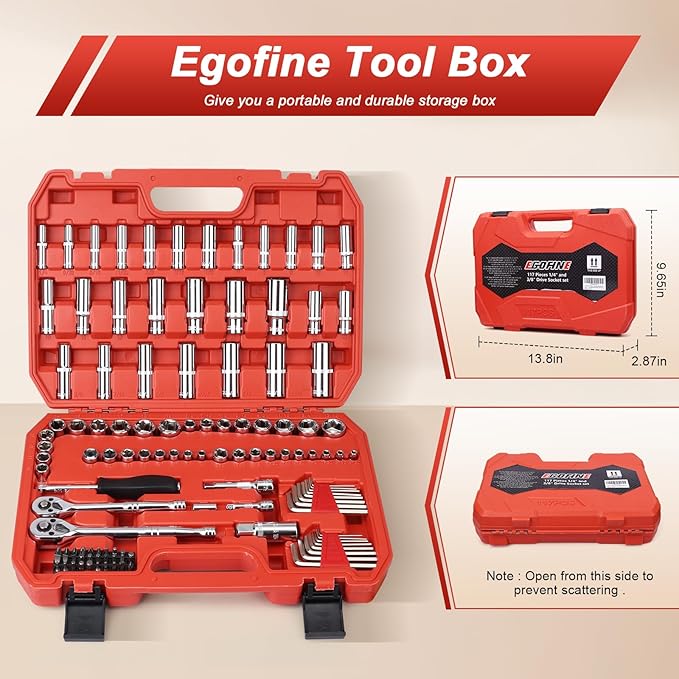 117 Pieces 1/4 and 3/8 inch Drive Socket Ratchet Wrench Set, Metric/SAE Size