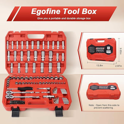 117 Pieces 1/4 and 3/8 inch Drive Socket Ratchet Wrench Set, Metric/SAE Size