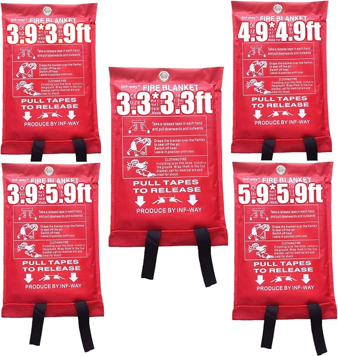 Inf-way Emergency Fire Blanket for Home and Kitchen, 5 Size for Choice, 4 Pack Large Fire Blanket 3.9x3.9ft