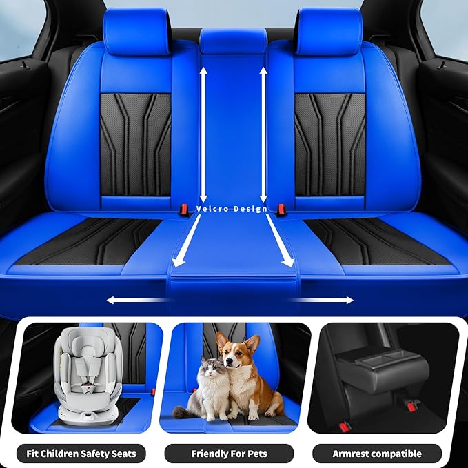 Fit Wagoneer Car Seat Covers for Jeep Wagoneer 2022-2025 2026 -Full Set Premium Leather, Waterproof & Breathable，All-Weather Seat Cushion Protecto & Airbag Compatible, 2 Front Seat Blue&Black