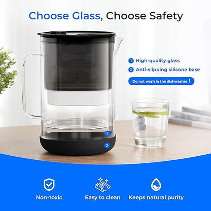 Waterdrop PT-09BL 10-Cup Large Glass Water Filter Pitcher, Eco-Friendly