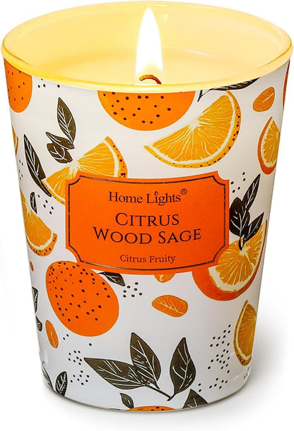 HomeLights Citrus Wood Sage Scented Candles | 6.7oz Soy Candles Eclectic Mixed Styles Large Candle Jars | Ideal Candle Gifts for Events, Home Decor Stress, Relief & Relaxation