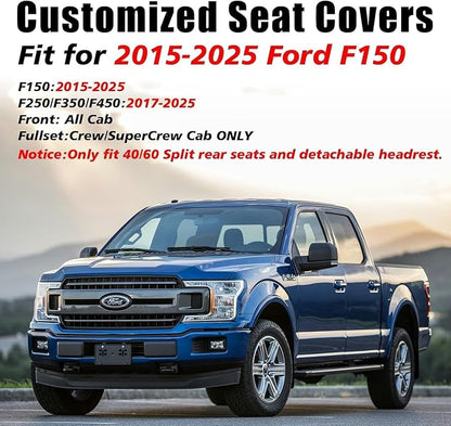 Coverado Front Seat Covers for Ford F150 2015-2026, F250 F350 F450 2017-2026 SuperCrew Crew Cab, Red Leather Car Seat Covers, Full Coverage