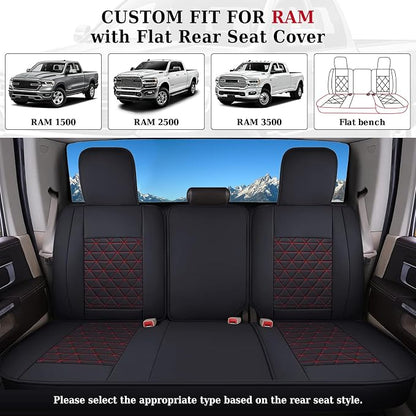 Coverado Seat Covers Full Set, Waterproof RAM 1500 Seat Cover Compatible with 2002-2026 Dodge RAM 1500 2500 3500 Truck Pickup Crew Double Mega Quad Cab with Flat Bench, Red