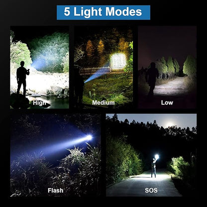 Rechargeable Flashlights 90000 High Lumens - 2 Pack, Super Bright LED Flash Light with 5 Modes, 12 Hour Brightest Waterproof Handheld Flashlight for Home, Camping