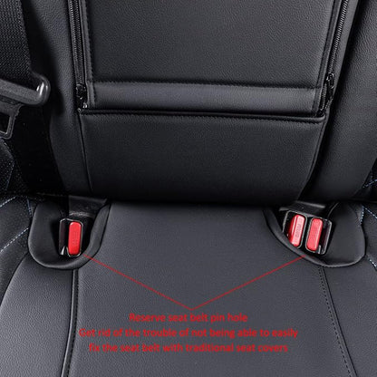 EKR Rav4 Seat Covers Custom Fit for Toyota Rav4 2021-2024 Prime SE,XSE & 2019-2025 Hybrid/PHEV SE,XSE, Leather Car Seat Cover Full Set for SUV,Faux Leather(Black with Blue Piping)