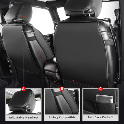 MIROZO Front Tacoma Seat Covers, 2PCS Leather Truck Seat Cover Fits for 2005-2015 Toyota Tacoma Crew Cab,Waterproof Car Seat Protector Toyota Tacoma Seat Covers Truck Accessories (Black,2PCS Front)