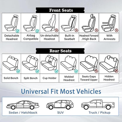 WELLDO Car Seat Covers, Gray, Full Set | Waterproof, Scratch-Resistant, Breathable & Easy to Clean, Universal for SUV Sedan Truck, w02