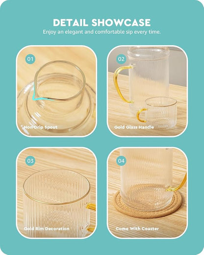 Baffect Bedside Water Carafe And Glass Set, High Borosilicate Glass Pitcher