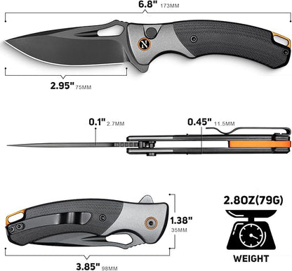 NedFoss Heron Pocket Knife for Men, 2.95" Japanese VG10 Steel Blade Button Lock EDC Knife with Lightweight G10 Handle w/Aluminum Bolster, Folding Utility Knife for Camping, Hunting, Survival Use