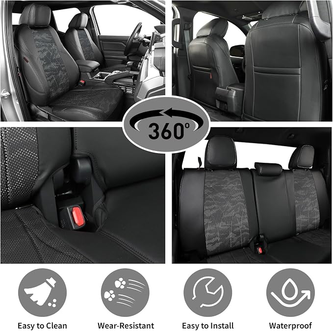 EKR Tacoma Seat Covers Custom Fit for Toyota Tacoma (Only for Hybrid) 2024 2025 2026 Double cab TRD Sport/TRD Off-Road/Limited/Trailhunter-Truck Seat Cover Full Set,Faux Leather(Black/Gray Camo A63)