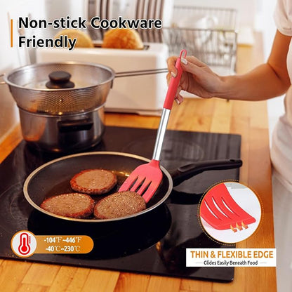 Silicone Spatula Set of 2, E-far Solid & Slotted Turner