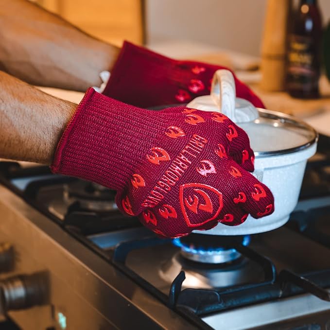 Grill Armor Oven Gloves with Fingers – 932°F Heat, Fire & Cut Resistant Mitts