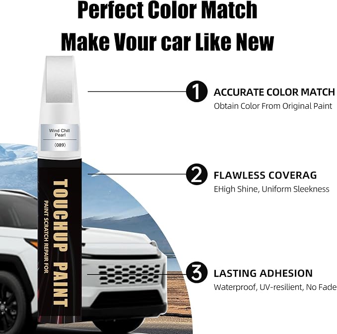 Wind Chill Pearl Tricoat (089) Car Paint Touch Up Pen for Toyota, 2-In-1 Color Accurate Touch Up Car Scratch Repair Paint Exact Match Toyota Series Automotive Scratch Remover for Nicks & Chips Repair