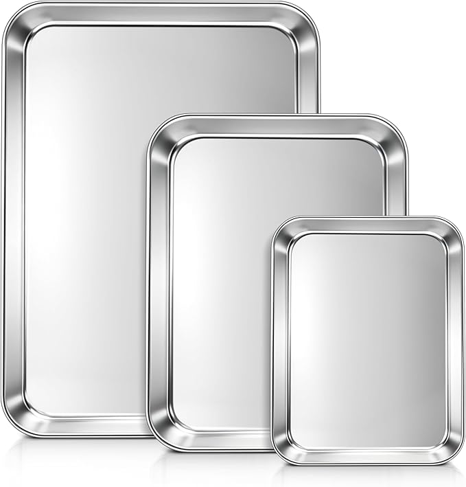 LIANYU 3 Pack Stainless Steel Baking Sheets, Cookie Sheet Pan