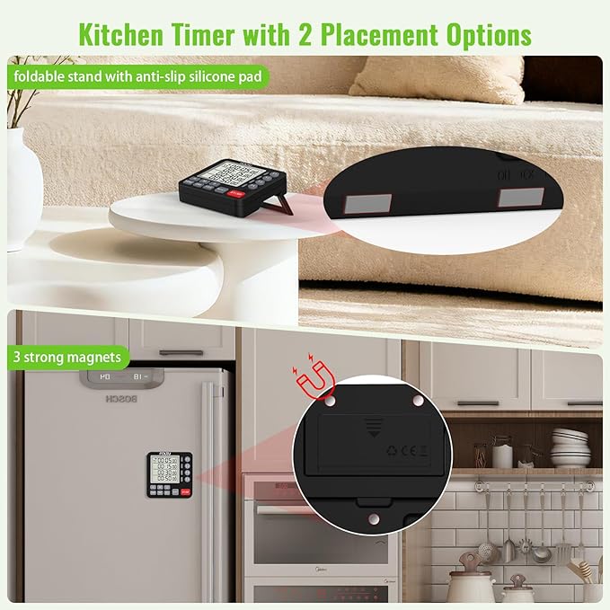 Digital Dual Kitchen Timer, 4-Channel Magnetic Countdown Timer