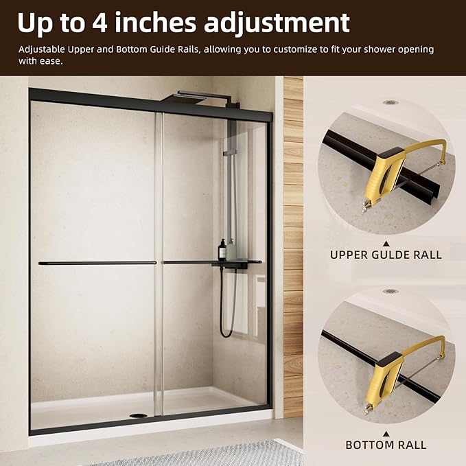 Shower Door, Royal Guard 44-48" W x 70" H Semi-Frameless Double Sliding Glass