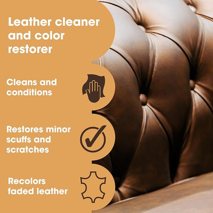 Furniture Clinic Leather Easy Restoration Kit | with Leather Recoloring Balm, Cleaner, Sponge, and Cloth | Leather Repair Kit for Scratched and Faded Furniture (Camel)