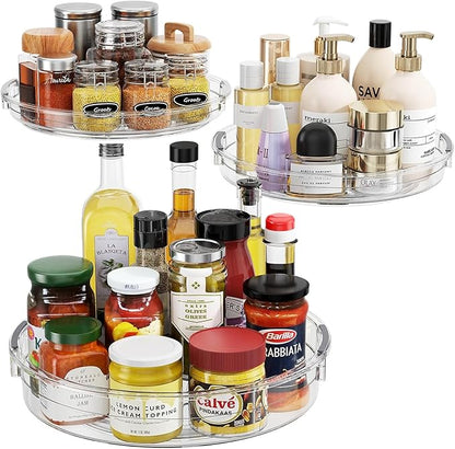 LAMU 3 Pack Lazy Susan Organizer Turntable for Cabinet, Pantry Organizers and Storage, Rotating Condiment Organizer for Kitchen, Table Top, Fridge, Countertop, Spice Organization, 9.25'' 10.6'' 12''