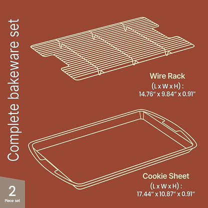Cookie Sheet with Wire Rack Set, 2-Piece Nonstick Gray Marble Carbon Steel Pan