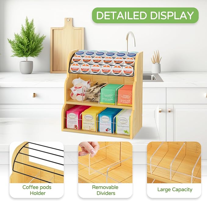 LASZOLA Bamboo Tea Bag and Coffee Holder Organizer