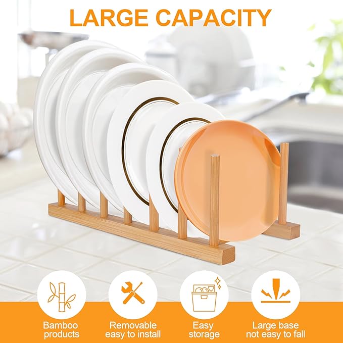 SAMEBUTECO Bamboo Wooden Dish Racks Plate Stand Holder Vertical Drainer Kitchen