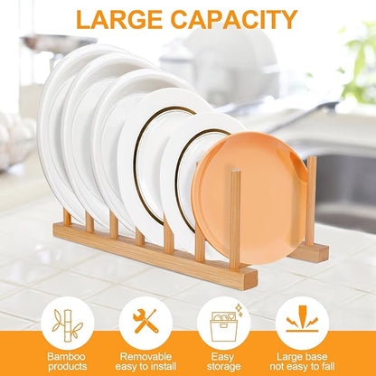 SAMEBUTECO Bamboo Wooden Dish Racks Plate Stand Holder Vertical Drainer Kitchen