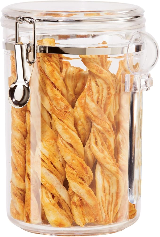 OGGI Clear Canister Airtight 61oz - Clamp Lid & Spoon - Airtight Food Storage Containers, Ideal for Kitchen & Pantry Storage of Bulk, Dry Food Including Flour, Sugar, Coffee, Rice, Tea, Spices & Herbs