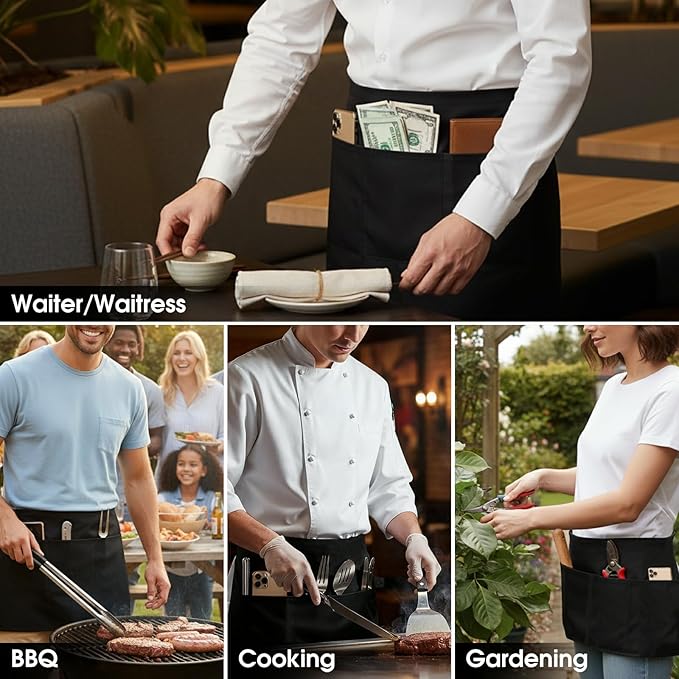 BOHARERS Waist Apron with 3 Pockets 3 Pack