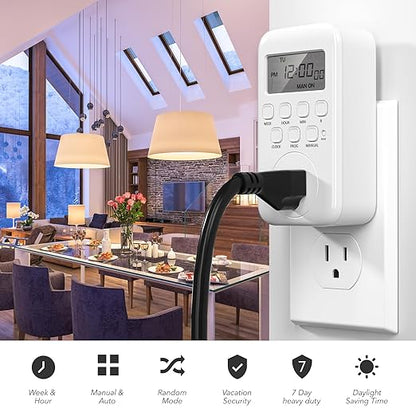 BN-LINK Indoor Digital Timer Outlet, Single Outlet 7 Day Programmable Light