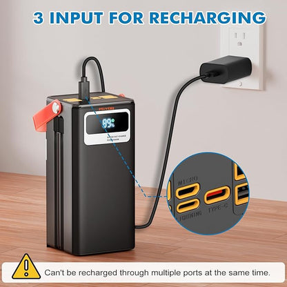 Portable Power Station 166Wh, 22.5W Fast Charging Power Bank with Built-in Cables for iPhone/Android/MacBook, 45000mAh Battery Solar Generator with LED Light for Camping & RV, Home, Travel