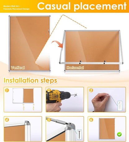 SWANCROWN Enclosed Bulletin Board 48x36 in, Tamperproof Lockable Cork Board