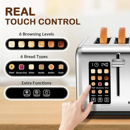 Mecity 4 Slice Toaster with Touch Screen Control, 4 Wide Slots, Stainless Steel
