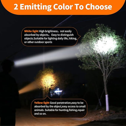 Superbright LED Rechargeable Headlamp,High Power 2 Light Modes Waterproof Headlight Adjustable Gold Head Troch Lamp for Hunting Fishing Hiking(Yellow Light)