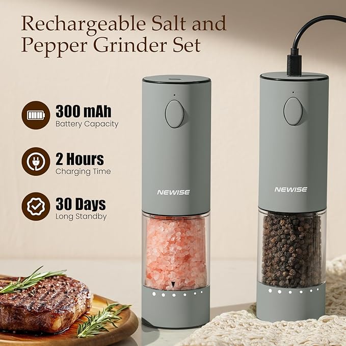 Newise Electric Salt and Pepper Grinder Set, Rechargeable